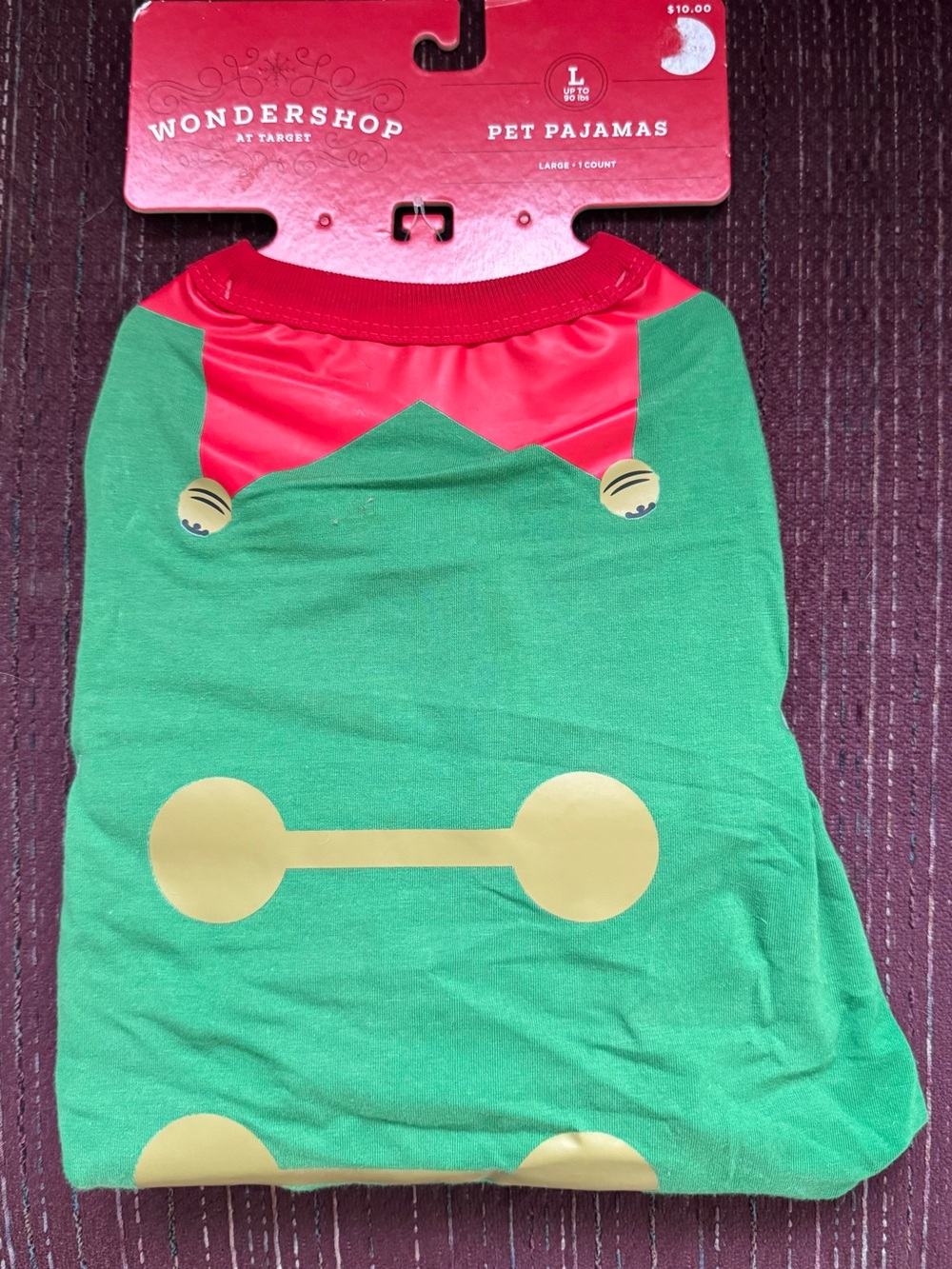 Wondershop Red & Green Elf Pet Pajama Tunic with Gold Accents NWT Large